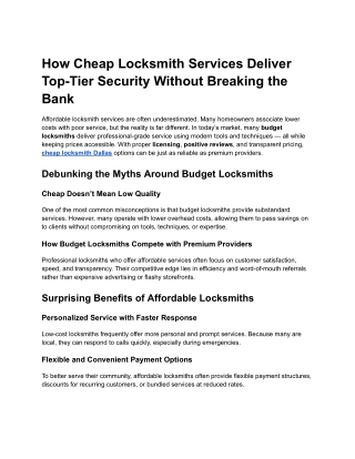 How Cheap Locksmith Services Deliver Top-Tier Security Without Breaking the Bank