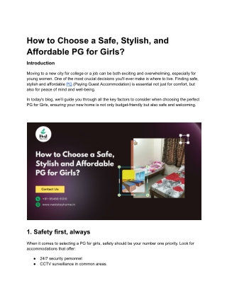 How to Choose a Safe, Stylish, and Affordable PG for Girls
