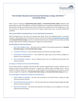 Find the Best Cleveland and Cincinnati Real Estate Listings with NCCG