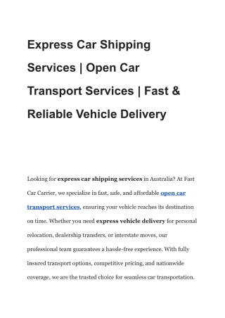 Reliable Express Car Shipping Services Across Australia