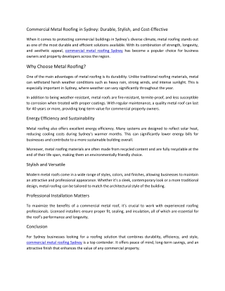 commercial metal roofing sydney