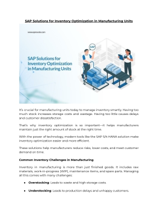 SAP Solutions for Inventory Optimization in Manufacturing Units