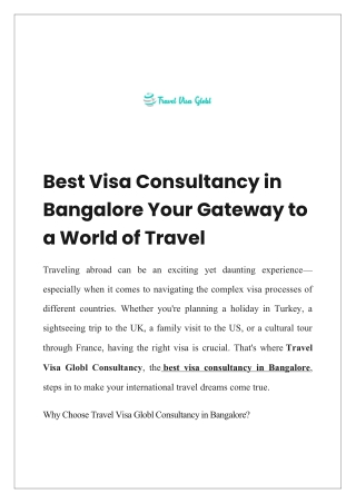 Best Visa Consultancy in Bangalore Your Gateway to a World of Travel
