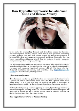 How Hypnotherapy Works to Calm Your Mind