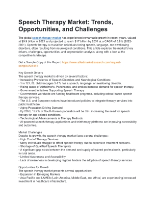 Speech Therapy Market: Trends, Opportunities, and Challenges