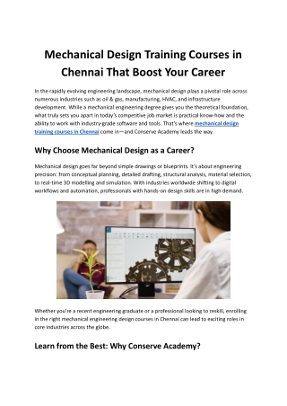 Mechanical Design Courses in Chennai That Prepare You for Real-World Engineering
