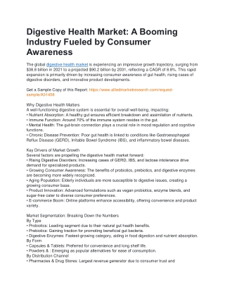 Digestive Health Market: A Booming Industry Fueled by Consumer Awareness