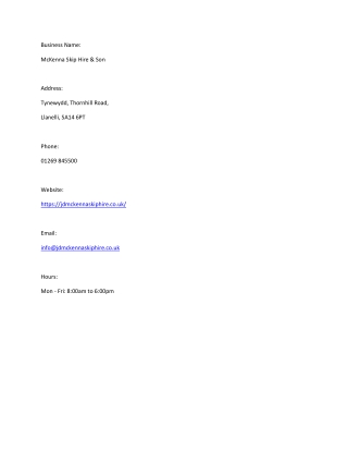 McKenna Skip Hire & Son