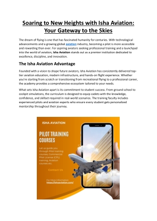 Soaring to New Heights with Isha Aviation