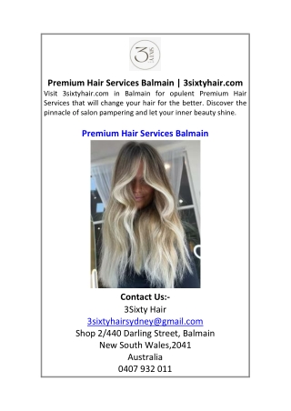 Premium Hair Services Balmain | 3sixtyhair.com