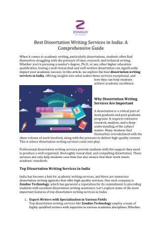 Best Dissertation Writing Services in India -A Comprehensive Guide