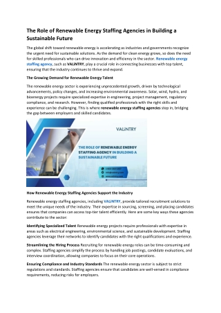 The Role of Renewable Energy Staffing Agencies in Building a Sustainable Future