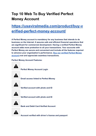 Top 10 Web To Buy Verified Perfect Money Account