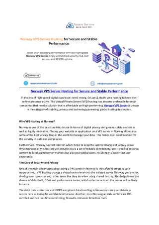Norway VPS Server Hosting for Secure and Stable Performance
