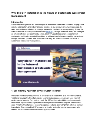 Why Bio STP Installation is the Future of Sustainable Wastewater Management