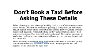 Don’t Book a Taxi Before Asking These Details