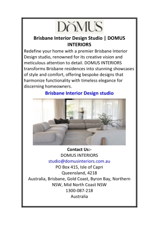 Brisbane Interior Design Studio DOMUS INTERIORS