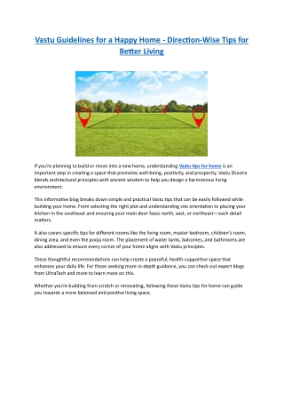 Vastu Guidelines for a Happy Home - Direction-Wise Tips for Better Living
