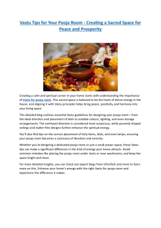 Vastu Tips for Your Pooja Room - Creating a Sacred Space for Peace and Prosperity