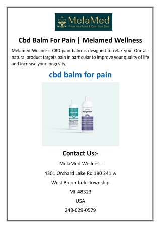Cbd Balm For Pain