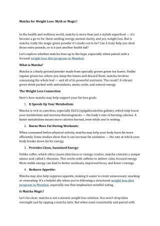 Matcha for Weight Loss Myth or Magic