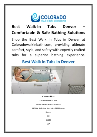 Best Walk-In Tubs Denver – Comfortable & Safe Bathing Solutions