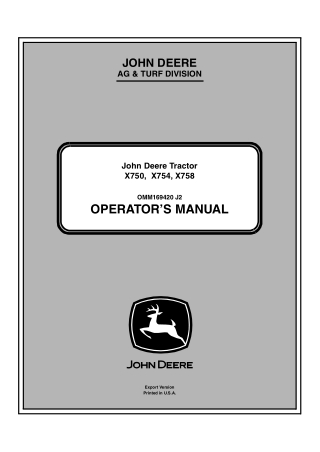 John Deere X758 Tractor Operator’s Manual Instant Download (PIN010001-) (Publication No.OMM169420)