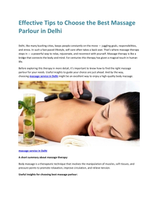 Effective Tips to Choose the Best Massage Parlour in Delhi
