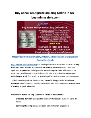 Buy Xanax XR Alprazolam 2mg Online in UK - buymdmasafely