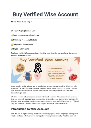 Best Place To Buy Verified Wise Account Ever