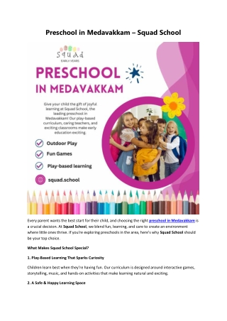 Preschool in Medavakkam – Squad School