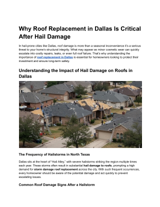 Why Roof Replacement in Dallas Is Critical After Hail Damage