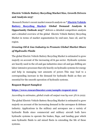 Electric Vehicle Battery Recycling Market Size, Growth Drivers and Analysis 2037