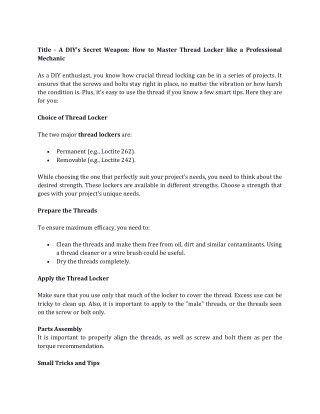 The DIYer’s Secret Weapon How to Master Thread Lockers Like a Pro Mechanic (1)