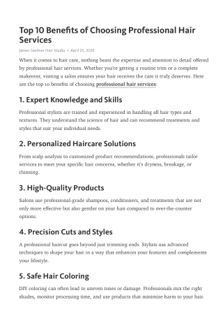 Top 10 Benefits of Choosing Professional Hair Services