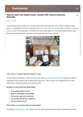 Natural Joint Pain Relief Cream: Soothe Stiff Joints & Muscles Naturally