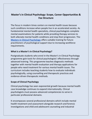 Master’s in Clinical Psychology Scope, Career Opportunities & Fee Structure