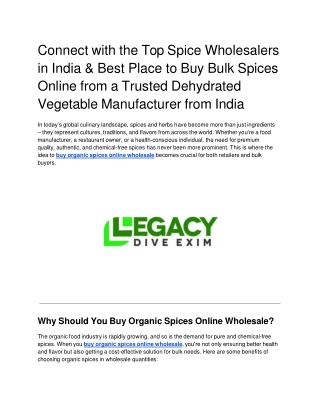Connect with the Top Spice Wholesalers in India & Best Place to Buy Bulk Spices Online from a Trusted Dehydrated Vegetab