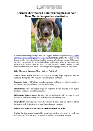 German Shorthaired Pointers Puppies for Sale Near Me A Comprehensive Guide