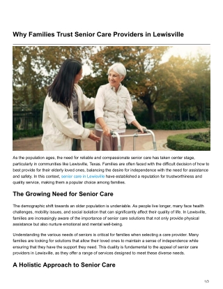 Why Families Trust Senior Care Providers in Lewisville
