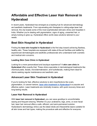 Affordable and Effective Laser Hair Removal in Hyderabad