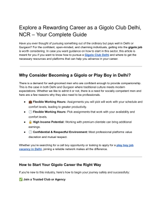 Explore a Rewarding Career as a Gigolo in Delhi NCR – Your Complete Guide