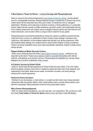 5 Star Hotels in Thane for Dinner – Luxury Evenings with Planeyhollywood