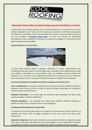 Rénovation Toiture Plate Un Guide Pratique pour les Propriétaires en France
