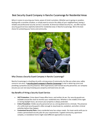 Best Security Guard Company in Rancho Cucamonga for Residential Areas