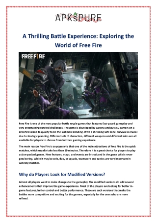 A Thrilling Battle Experience: Exploring the World of Free Fire