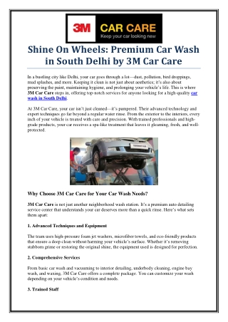 Top-Rated Car Wash in South Delhi | 3M Car Care Services