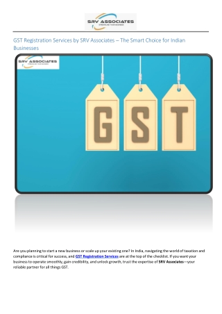 GST Registration Services by SRV Associates – The Smart Choice for Indian Businesses
