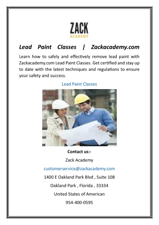 Lead Paint Classes  Zackacademy.com