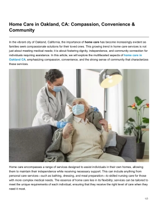 Home Care in Oakland CA Compassion Convenience Community